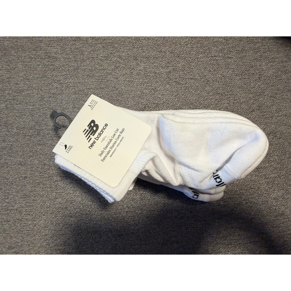 New Balance Daily Essentials Low Cut Socks 6 Pair White Unisex Large